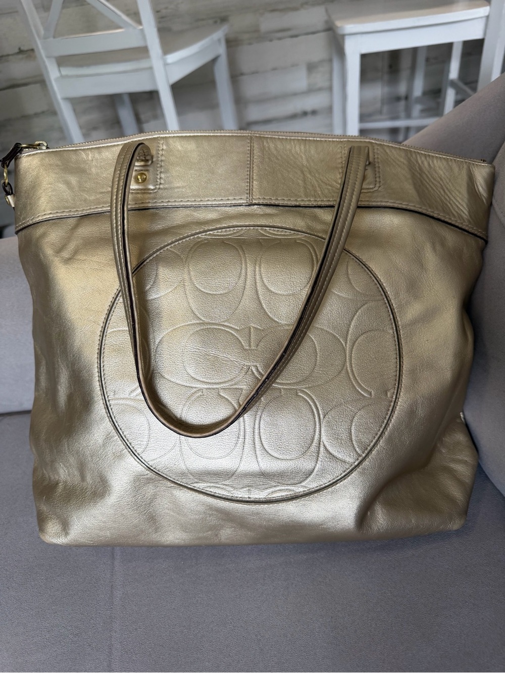 Rehab Coach Metallic Gold Leather Tote with Signature Emboss